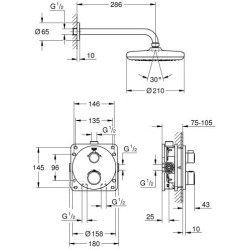 Grohe Grohtherm - Set de douche Tempesta 210 avec robinet de douche thermostatique encastré, chrom 34726000