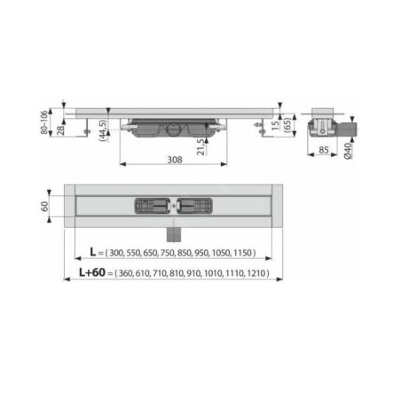 Alcadrain Douchegoten - Caniveau de douche Professional Low 1150 mm, avec rebord pour grille pleine, inox APZ106-1150