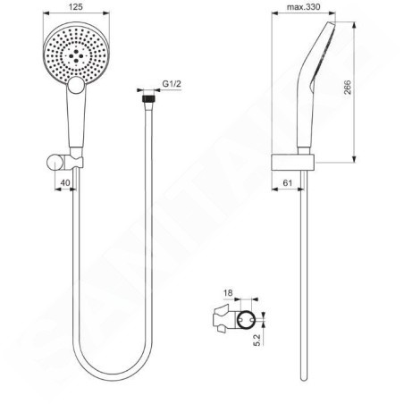 Ideal Standard Idealrain Evo Jet - Set de pommeau de douche, 3 jets, support et flexible, chrome B2459AA