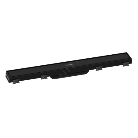 Hansgrohe RainDrain Match - Caniveau de douche linéaire avec grille en inox 600, avec cadre réglable en hauteur, noir mat