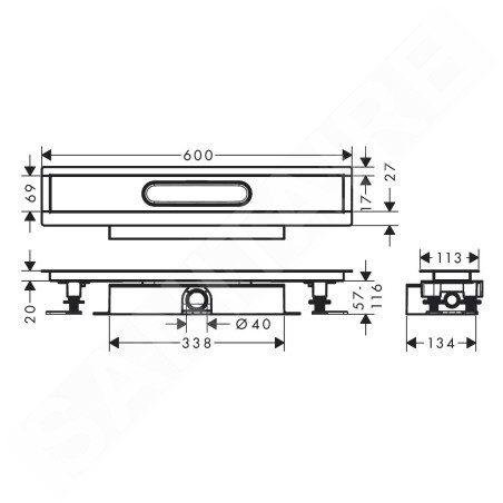 Hansgrohe uBox universal - Ensemble complet pour caniveaux de douche linéaires 600, pour installation à plat, inox 56016180