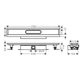 Hansgrohe uBox universal - Ensemble complet pour caniveaux de douche linéaires 700, pour installation à plat, inox 56017180