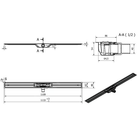 I-Drain Linear 54 - Receveur de douche en acier inoxydable PRO SS Linear, longueur 1100 mm, avec étanchéité IP4M11001X1