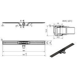I-Drain Linear 72 - Receveur de douche en acier inoxydable PRO SS Linear, longueur 900 mm, avec étanchéité IP5M09001X1
