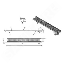 Aqualine Canniveaux - Caniveau de douche avec grille, 960x122x92 mm, montage mural, inox 2715-10