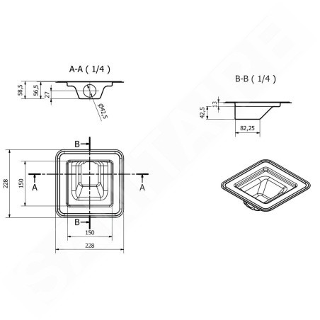 I-Drain Square - Siphon de sol en acier inoxydable Chape 54, 150x150 mm ID4CSQ0150