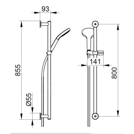 Keuco IXMO - Set de pommeau de douche, 3 jets, barre 855 mm et flexible, noir mat 59587370801
