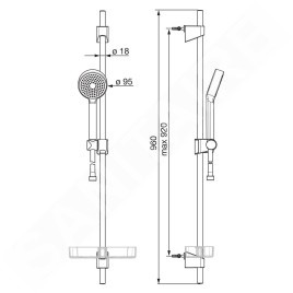 Hansa Basicjet - Set de pommeau de douche, 1 jet, flexible et barre avec tablette, chrome 44670113