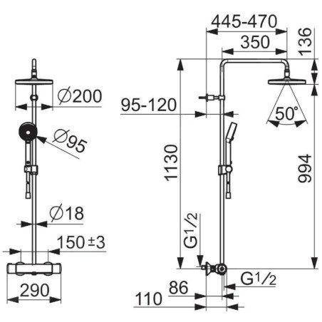 Hansa Micra - Colonne de douche avec thermostat, 3 jets, chrome 44350130