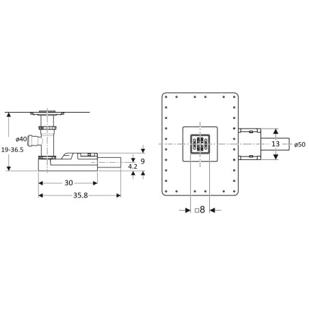 Geberit Accessoires - Siphon de douche avec alimentation, avec grille en inox 80x80 mm 154.059.00.1