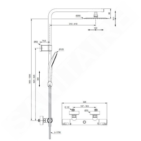 Ideal Standard CeraTherm - Ensemble de douche avec thermostat, diamètre 250 mm, 3 jets, chrome A7704AA