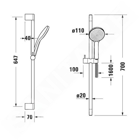 Duravit Douches - Set de pommeau de douche, barre et flexible, chrome UV0680001010