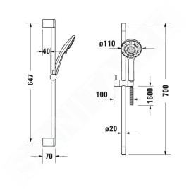 Duravit Douches - Set de douchette, barre de douche et flexible, 3 jets, chrome UV0680002010