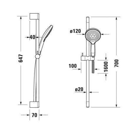 Duravit Douches - Set de douchette, barre de douche et flexible, 3 jets, chrome UV0680003010
