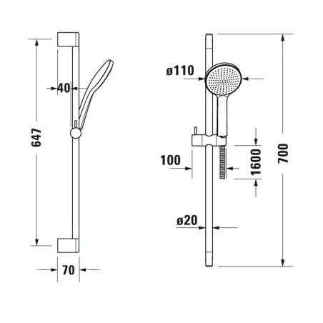 Duravit Douches - Set de douchette, barre de douche et flexible, noir mat UV0680001046