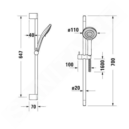 Duravit Douches - Set de douchette, barre de douche et flexible, 3 jets, noir mat UV0680002046