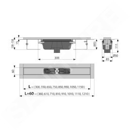 Alcadrain Douchegoten - Caniveau de douche 850 mm, avec rebord pour grille perforée, acier inoxydable APZ1001-850