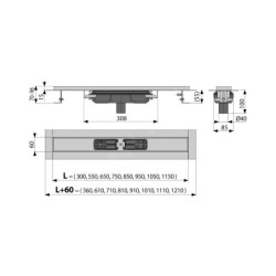 Alcadrain Douchegoten - Caniveau de douche 650 mm, avec rebord pour grille perforée, acier inoxydable APZ1101-650