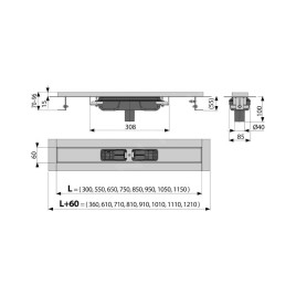 Alcadrain Douchegoten - Caniveau de douche 1150 mm, avec rebord pour grille perforée, acier inoxydable APZ1101-1150
