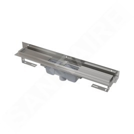 Alcadrain Douchegoten - Caniveau de douche Flexible 750 mm, avec collier ajustable au mur, évacuation verticale, inox