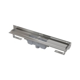 Alcadrain Douchegoten - Caniveau de douche Flexible 850 mm, avec collier ajustable au mur, évacuation verticale, inox