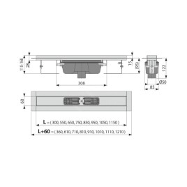 Alcadrain Douchegoten - Caniveau de douche Professional 950 mm, avec rebord pour grille pleine, évacuation verticale, inox
