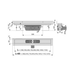 Alcadrain Douchegoten - Bac de douche mural 300 mm, avec rebord pour grille complète et collier de fixation au mur, acier
