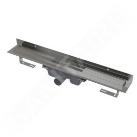 Alcadrain Douchegoten - Bac de douche mural 650 mm, avec rebord pour grille complète et collier de fixation au mur, acier
