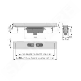 Alcadrain Douchegoten - Caniveau de douche Wall 1150 mm, avec collier fixe au mur, évacuation verticale, inox APZ1016-1150