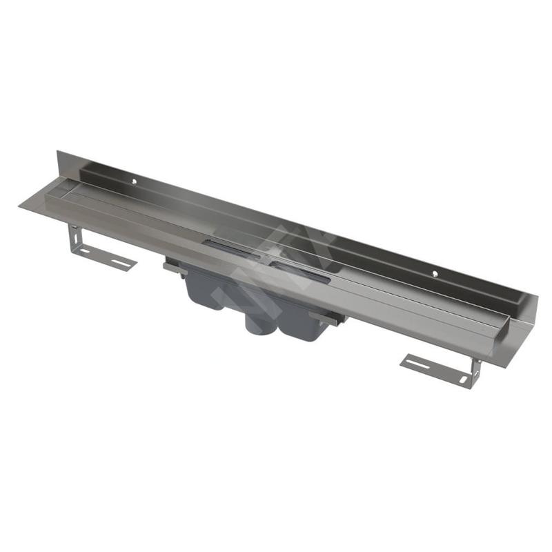 Alcadrain Douchegoten - Caniveau de douche Wall 850 mm, avec collier fixe au mur, évacuation verticale, inox APZ1016-850