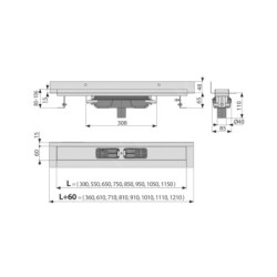 Alcadrain Douchegoten - Caniveau de douche Wall \Low 1150 mm, avec collier fixe au mur, évacuation verticale, inox APZ1116-1150