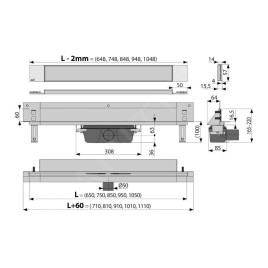 Alcadrain Douchegoten - Système de drainage Spa 650 mm, pour montage mural, couvercle pour l'insertion de carreaux, acier