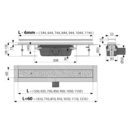 Alcadrain Douchegoten - Bac à douche Antivandale 750 mm, avec grille, acier inoxydable brillant APZ11-750L