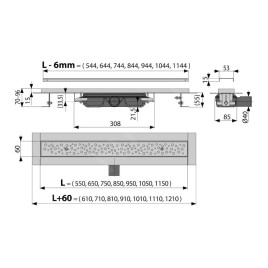 Alcadrain Douchegoten - Bac à douche Antivandal Low 1050 mm, avec grille, tapis en acier inoxydable APZ111-1050M