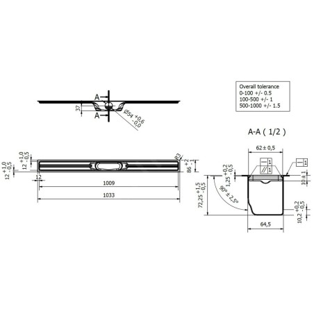 I-Drain Linear 72 - Caniveau de douche en inox, longueur 1000 mm, avec étanchéité ID5M10001X1