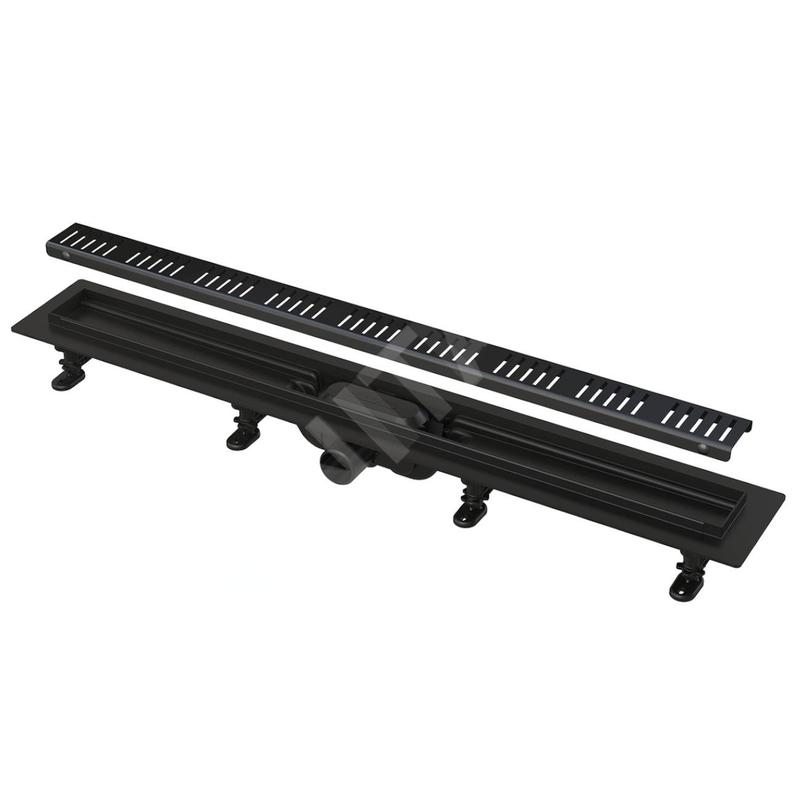 Alcadrain Douchegoten - Bac à douche Simple 550 mm, avec bord pour grille perforée, grille incluse, noir mat APZ10BLACK-550M