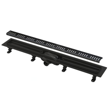 Alcadrain Douchegoten - Caniveau de douche Simple 850 mm, avec rebord pour grille perforée, grille incluse, noir mat