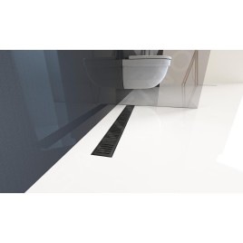 Alcadrain Douchegoten - Caniveau de douche Simple 850 mm, avec rebord pour grille perforée, grille incluse, noir mat