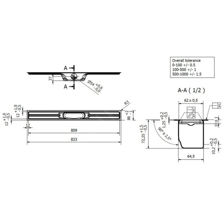 I-Drain Linear 72 - Caniveau de douche en inox, longueur 800 mm, avec étanchéité ID5M08001X1