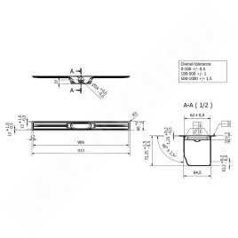 I-Drain Linear 72 - Caniveau de douche en inox, longueur 900 mm, avec étanchéité ID5M09001X1