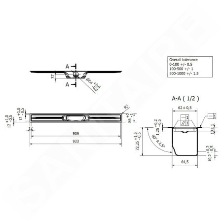 I-Drain Linear 72 - Caniveau de douche en inox, longueur 900 mm, avec étanchéité ID5M09001X1