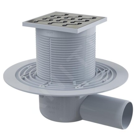 Alcadrain Douchegoten - Siphon de sol, côté 105x105 mm, diamètre 50 mm, arrêt des odeurs d'eau, acier inoxydable/plastique