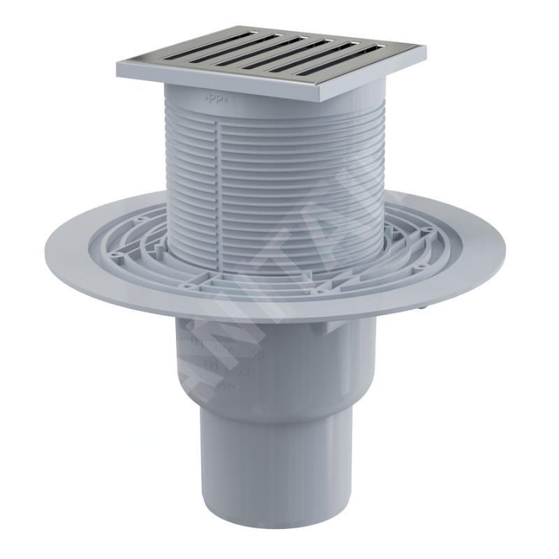 Alcadrain Douchegoten - Siphon de sol 105x105 mm, diamètre 50/75 mm, arrêt des odeurs d'eau, acier inoxydable/plastique APV203