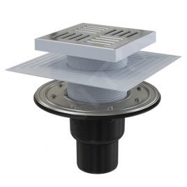 Alcadrain Douchegoten - Siphon de sol, droit 150x150 mm, diamètre 50/75 mm, 2ème niveau d'isolation, acier inoxydable/plastique