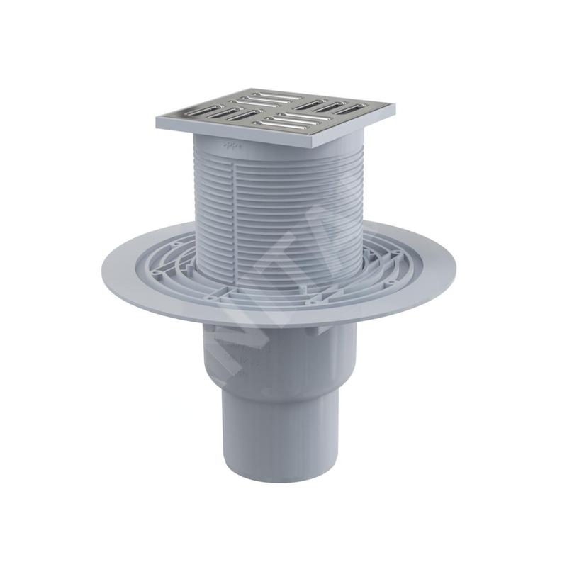 Alcadrain Douchegoten - Siphon de sol 105x105 mm, diamètre 50/75 mm, arrêt des odeurs d'eau, acier inoxydable/plastique APV2311