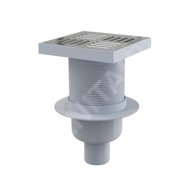 Alcadrain Douchegoten - Siphon de sol droit 150x150 mm, diamètre 50 mm, arrêt des odeurs d'eau, acier inoxydable/plastique