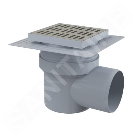 Alcadrain Douchegoten - Siphon de sol, côté 150x150 mm, diamètre 110 mm, 2ème niveau d'isolation, arrêt des odeurs d'eau, acier