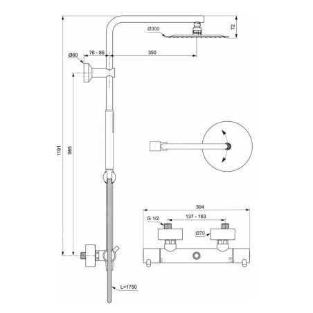 Ideal Standard CeraTherm - Set de douche avec thermostat, 30 cm, chrome A7589AA