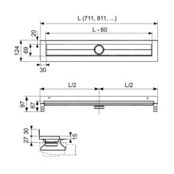 Tece TECEdrainline - Caniveau de douche 800 mm, pour installation murale, avec bande d'étanchéité Seal System, acier inoxydable