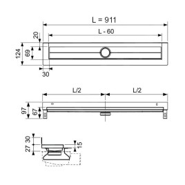 Tece TECEdrainline - Caniveau de douche 900 mm, pour installation murale, avec bande d'étanchéité Seal System, acier inoxydable